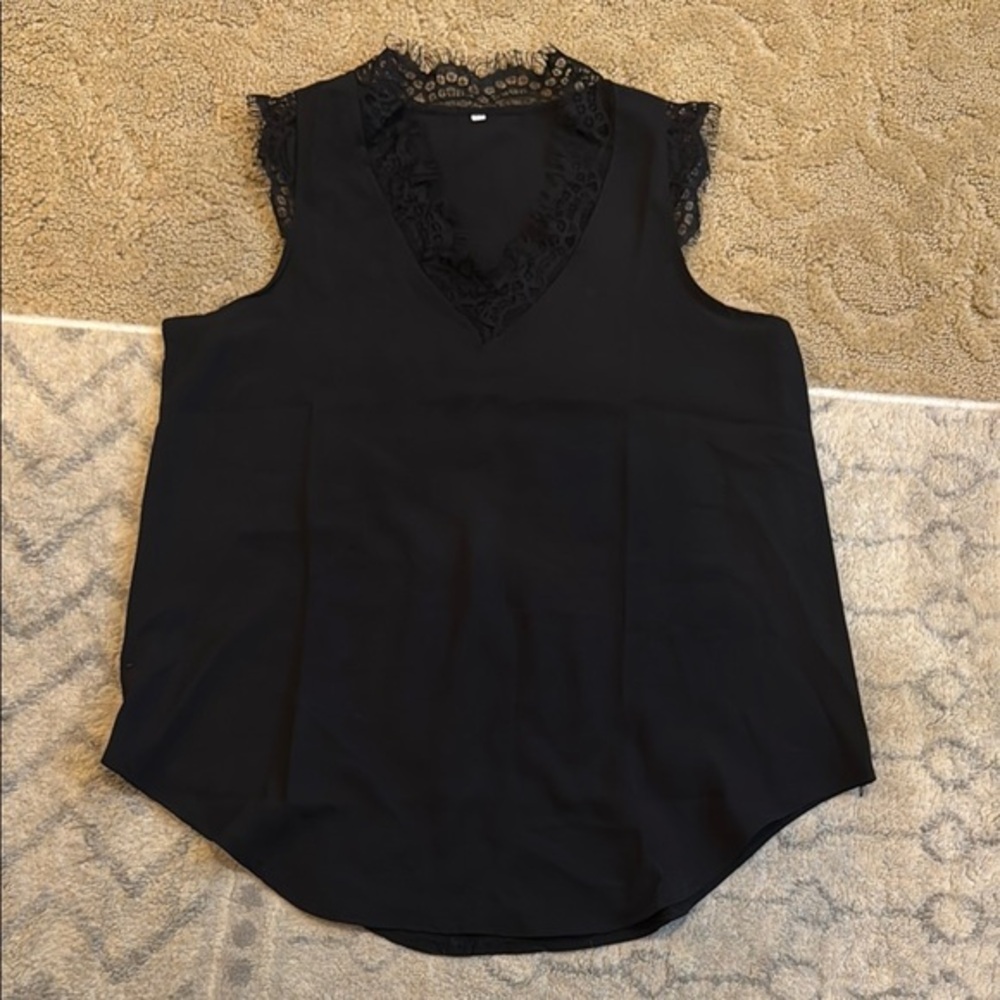 Elegant Black Lace Trim Women's Top
